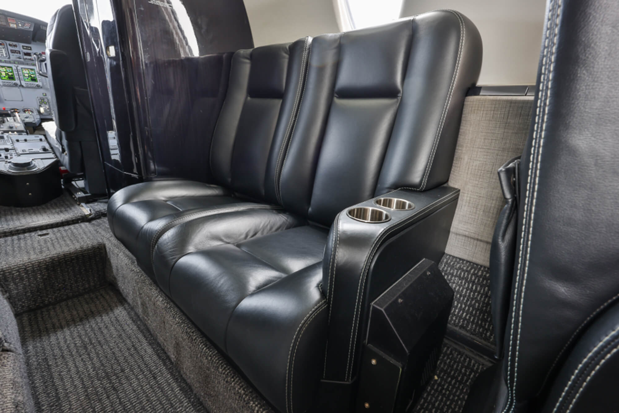 Belted leather seats in the the forward cabin