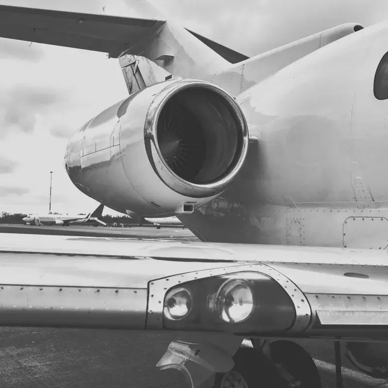 Close up shot of a private jet engine